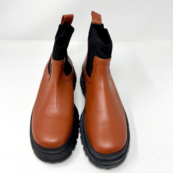 Staud Women's Brown Bow Sock-Ankle Lug Sole Chelsea Boots - Picture 7 of 12